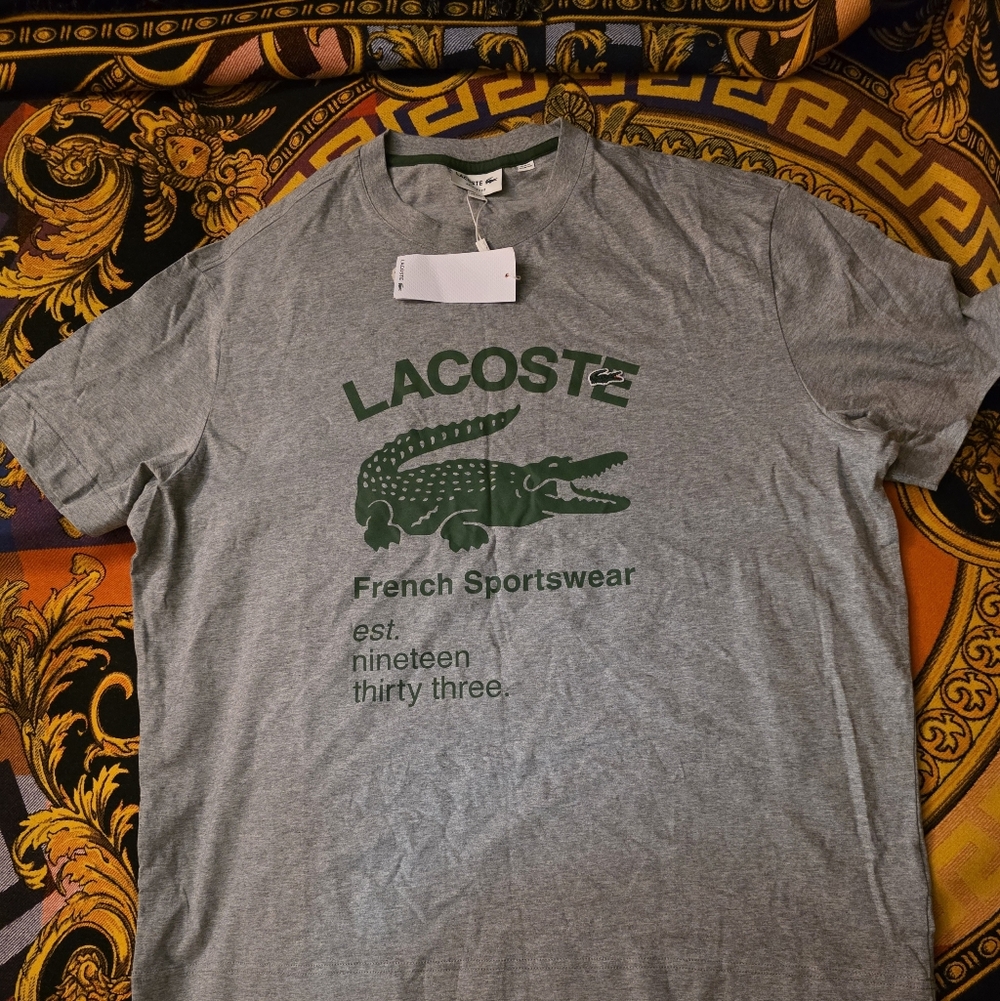 Lacoste Gray T-Shirt with Green Logo
